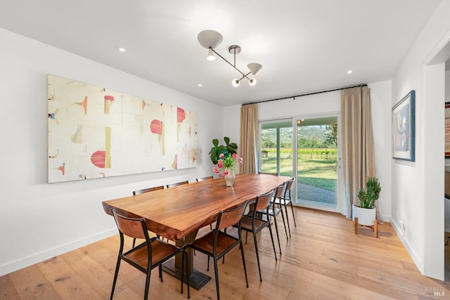21800 River Rd, Geyserville, CA 95441 - dining space featuring light wood finished floors, baseboards, recessed lighting, and a chandelier