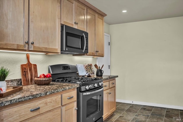 687 Cabot Way, Napa, CA 94559 - kitchen with appliances with stainless steel finishes, baseboards, light brown cabinets, recessed lighting, and dark stone counters