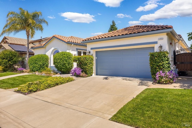 1283 Prominent Dr, Brentwood, CA 94513 - mediterranean / spanish home featuring concrete driveway, stucco siding, an attached garage, and a front yard