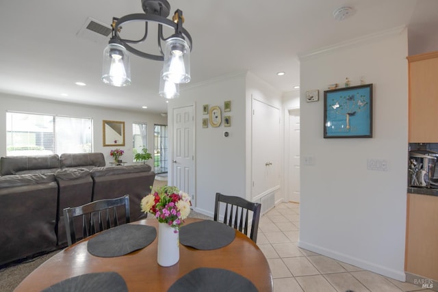 433 Freeway Dr, Napa, CA 94558 - dining room featuring baseboards, light tile patterned floors, ornamental molding, and recessed lighting