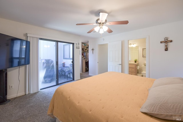 433 Freeway Dr, Napa, CA 94558 - carpeted bedroom with access to exterior, ensuite bath, ceiling fan, and baseboards