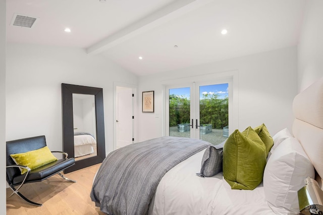 1597 Arrowhead Dr, Saint Helena, CA 94574 - bedroom featuring french doors, access to exterior, light wood finished floors, and recessed lighting