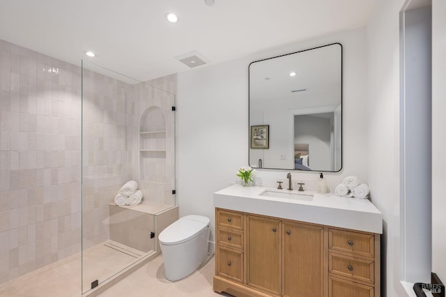 1597 Arrowhead Dr, Saint Helena, CA 94574 - full bathroom with walk in shower, toilet, recessed lighting, and vanity