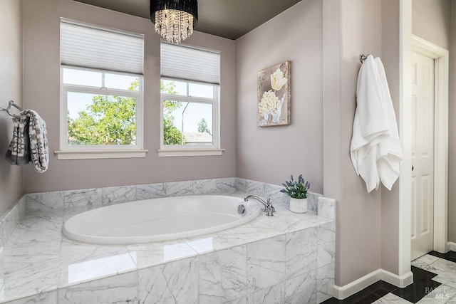 4 San Pablo Ct, Novato, CA 94949 - bathroom featuring a garden tub and a chandelier