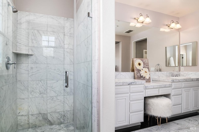 4 San Pablo Ct, Novato, CA 94949 - full bath with a stall shower, vanity, and marble finish flooring