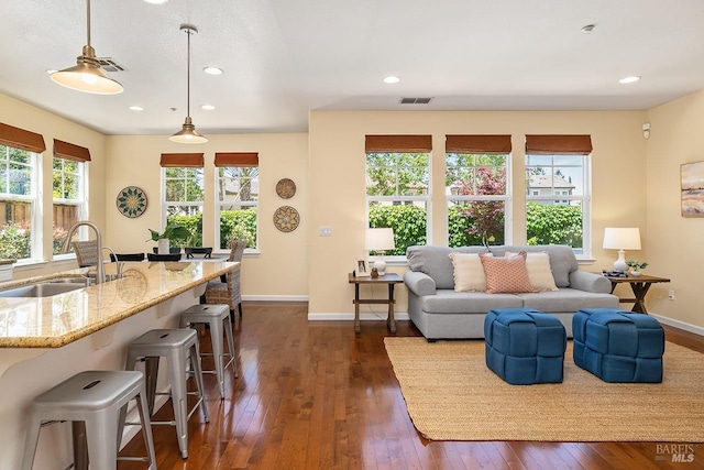 4 San Pablo Ct, Novato, CA 94949 - living area with dark wood-style flooring, baseboards, and recessed lighting