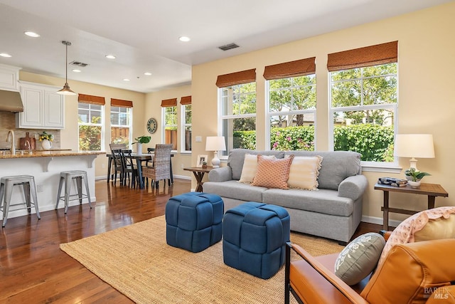 4 San Pablo Ct, Novato, CA 94949 - living room with dark wood-type flooring, recessed lighting, and baseboards
