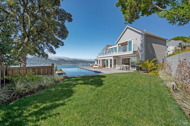 22 Eucalyptus Rd, Belvedere, CA 94920 - back of house featuring a balcony, a patio area, and a mountain view