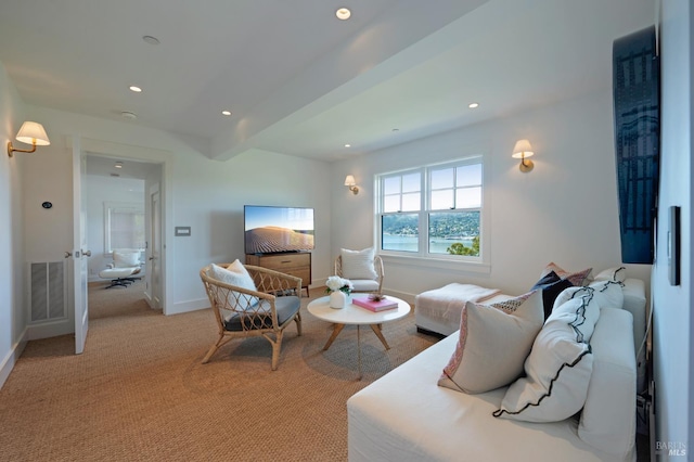 22 Eucalyptus Rd, Belvedere, CA 94920 - living area with baseboards, recessed lighting, and light colored carpet