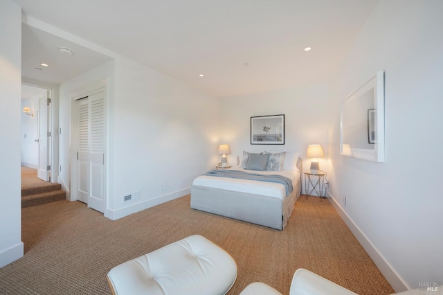 22 Eucalyptus Rd, Belvedere, CA 94920 - bedroom with carpet flooring, baseboards, a closet, and recessed lighting