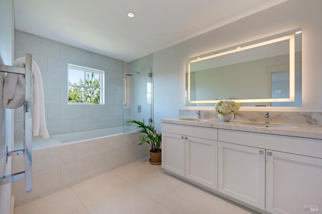 22 Eucalyptus Rd, Belvedere, CA 94920 - bathroom with tile patterned flooring and double vanity