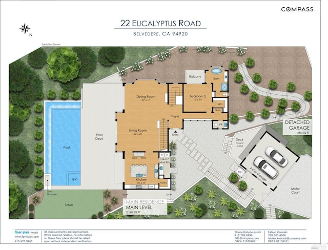 22 Eucalyptus Rd, Belvedere, CA 94920 - floor plan / room layout