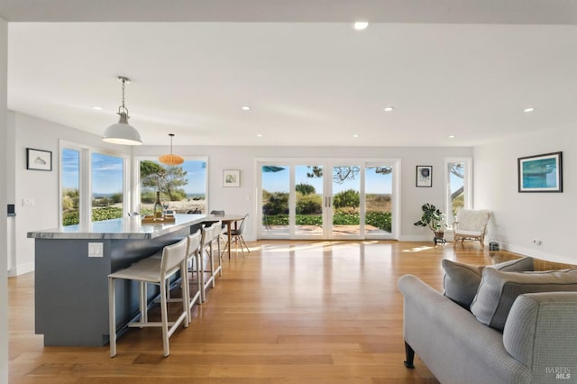 8 Rafael Patio, Stinson Beach, CA 94970 - living room featuring light wood-type flooring, recessed lighting, and baseboards