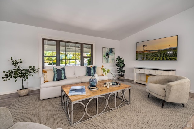 12 Maidu Ct, Napa, CA 94558 - living area with baseboards, wood finished floors, and vaulted ceiling