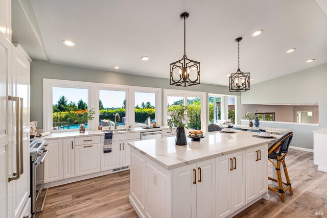 12 Maidu Ct, Napa, CA 94558 - kitchen featuring stainless steel appliances, a sink, white cabinets, a kitchen island, and recessed lighting