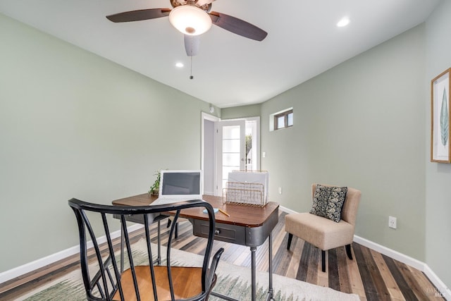 12 Maidu Ct, Napa, CA 94558 - office area with wood finished floors, a ceiling fan, baseboards, and recessed lighting
