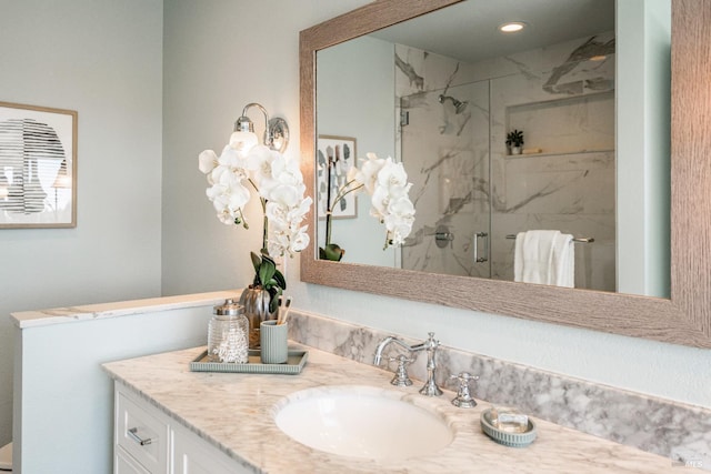 12 Maidu Ct, Napa, CA 94558 - full bath with a marble finish shower, vanity, and recessed lighting