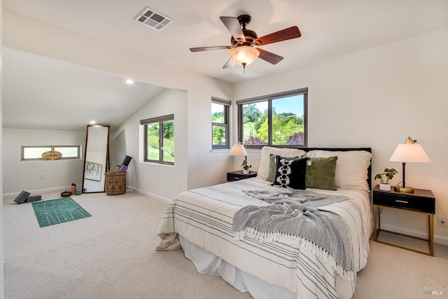 12 Maidu Ct, Napa, CA 94558 - bedroom featuring baseboards, carpet floors, vaulted ceiling, and a ceiling fan