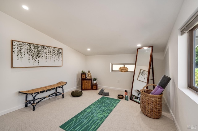12 Maidu Ct, Napa, CA 94558 - living area featuring carpet flooring, baseboards, recessed lighting, and lofted ceiling