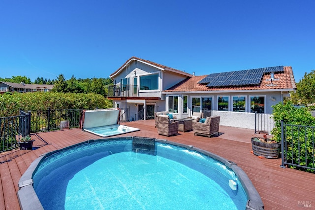 12 Maidu Ct, Napa, CA 94558 - outdoor pool with an outdoor hot tub, outdoor lounge area, and a wooden deck