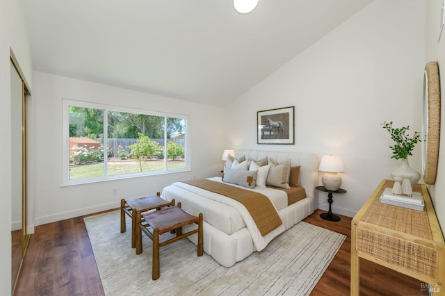 914 Cottonwood Ct, Petaluma, CA 94954 - bedroom featuring lofted ceiling, wood finished floors, baseboards, and a closet