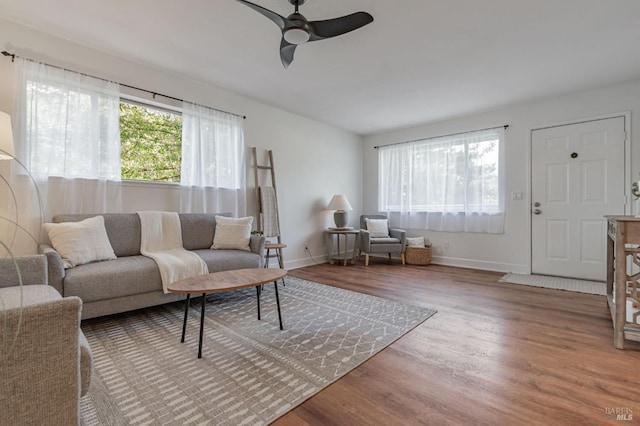 64 Los Padres Cir, Novato, CA 94947 - living room with ceiling fan, wood finished floors, and baseboards