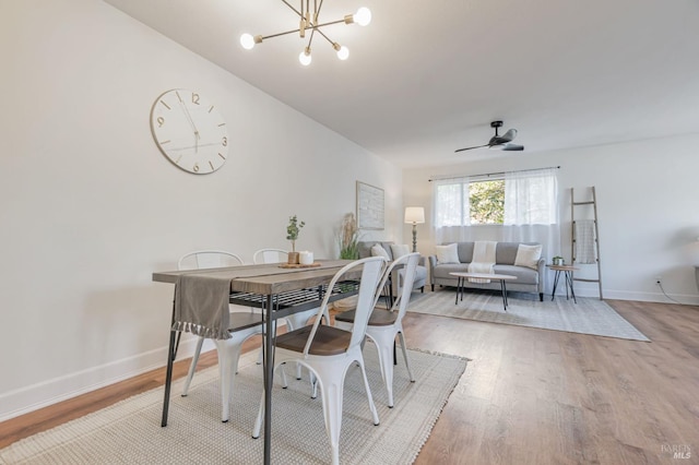64 Los Padres Cir, Novato, CA 94947 - dining space with wood finished floors, baseboards, a chandelier, and ceiling fan