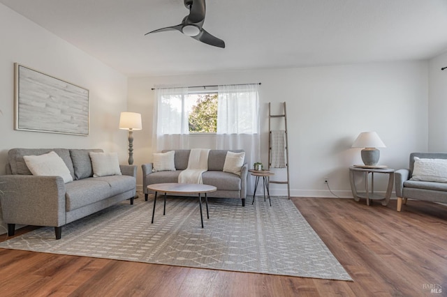 64 Los Padres Cir, Novato, CA 94947 - living room featuring ceiling fan, wood finished floors, and baseboards