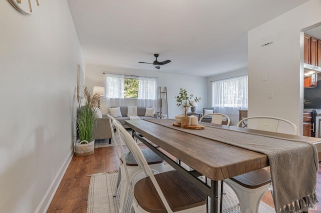 64 Los Padres Cir, Novato, CA 94947 - dining room with ceiling fan, baseboards, and wood finished floors