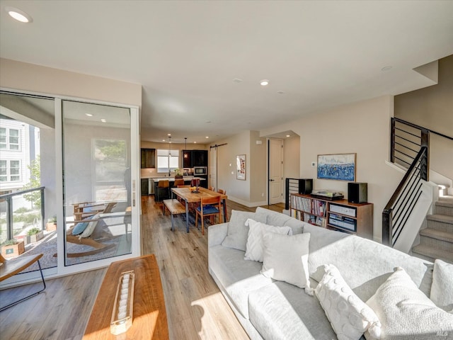 226 Verandah Ave, Novato, CA 94945 - living area featuring light wood-style flooring, stairs, recessed lighting, and baseboards