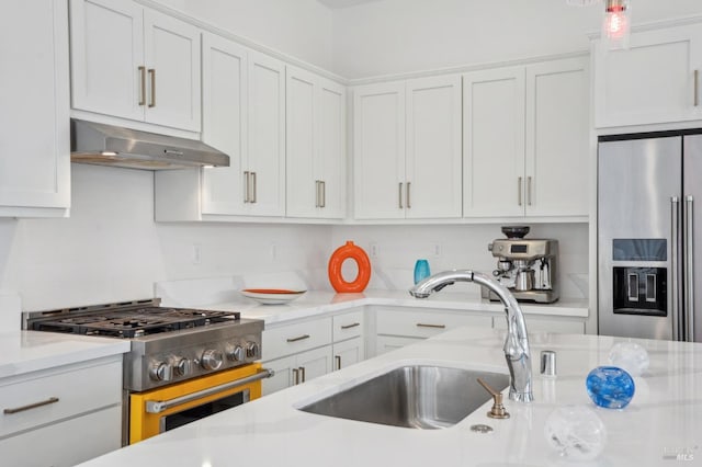 1749 Guadalupe St, Petaluma, CA 94952 - kitchen featuring stainless steel appliances, under cabinet range hood, and white cabinetry