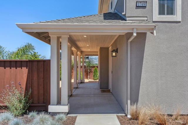 1749 Guadalupe St, Petaluma, CA 94952 - doorway to property with roof with shingles and stucco siding