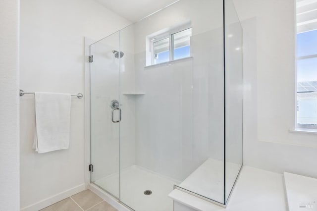 1749 Guadalupe St, Petaluma, CA 94952 - full bath with a shower stall, tile patterned flooring, and baseboards