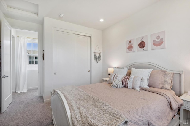 1749 Guadalupe St, Petaluma, CA 94952 - carpeted bedroom with attic access, a closet, baseboards, and recessed lighting