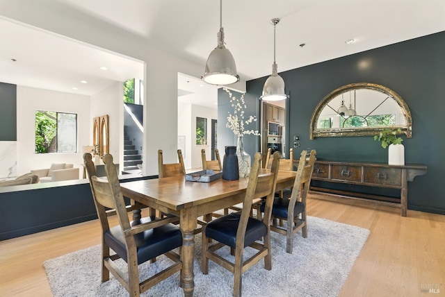 119 Marguerite Ave, Mill Valley, CA 94941 - dining room with stairway, wood finished floors, and recessed lighting