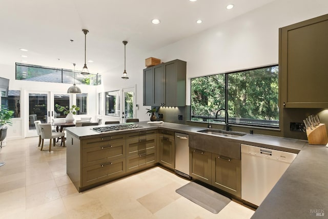 119 Marguerite Ave, Mill Valley, CA 94941 - kitchen with dishwasher, a sink, recessed lighting, a peninsula, and pendant lighting