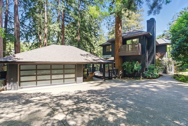 119 Marguerite Ave, Mill Valley, CA 94941 - view of front of property with an outbuilding, a chimney, a detached garage, and a shingled roof