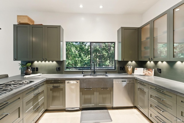 119 Marguerite Ave, Mill Valley, CA 94941 - kitchen with stainless steel appliances, a sink, backsplash, recessed lighting, and light countertops