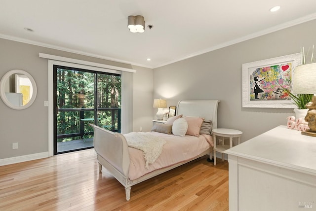 119 Marguerite Ave, Mill Valley, CA 94941 - bedroom featuring light wood-style floors, access to exterior, crown molding, baseboards, and recessed lighting