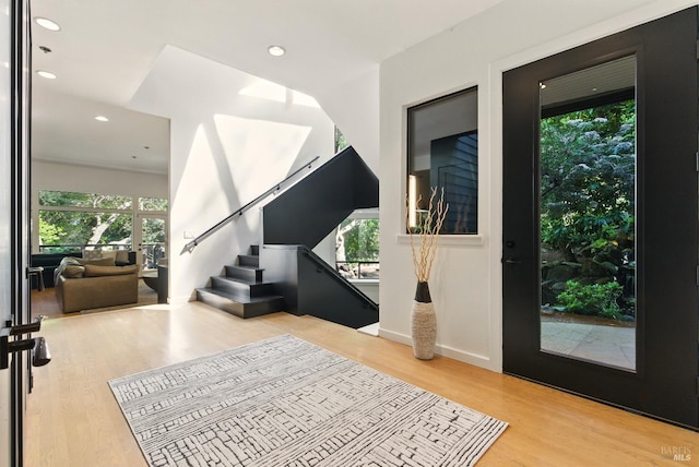 119 Marguerite Ave, Mill Valley, CA 94941 - entryway featuring recessed lighting, wood finished floors, stairway, and baseboards