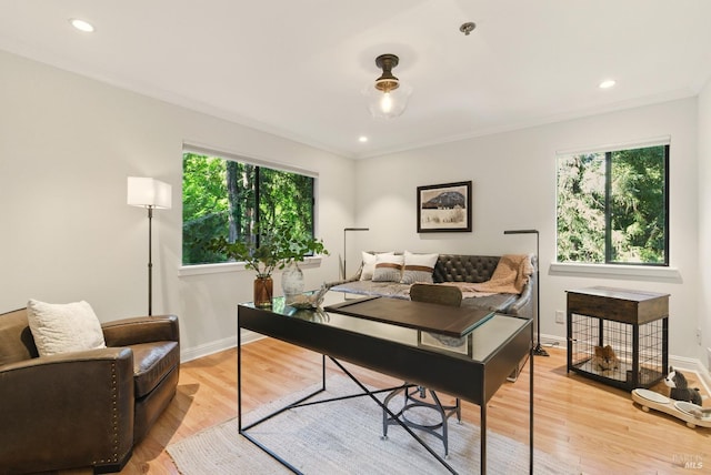 119 Marguerite Ave, Mill Valley, CA 94941 - office area featuring plenty of natural light, light wood finished floors, baseboards, crown molding, and recessed lighting