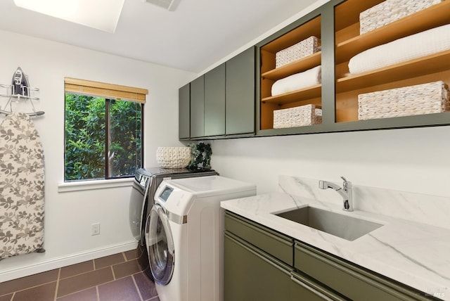 119 Marguerite Ave, Mill Valley, CA 94941 - laundry area with cabinet space, separate washer and dryer, dark tile patterned flooring, and baseboards