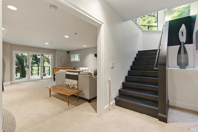 119 Marguerite Ave, Mill Valley, CA 94941 - stairway featuring carpet, baseboards, and recessed lighting
