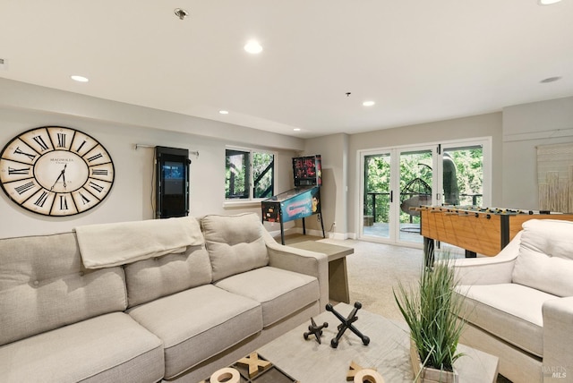 119 Marguerite Ave, Mill Valley, CA 94941 - living room with recessed lighting, light colored carpet, and baseboards