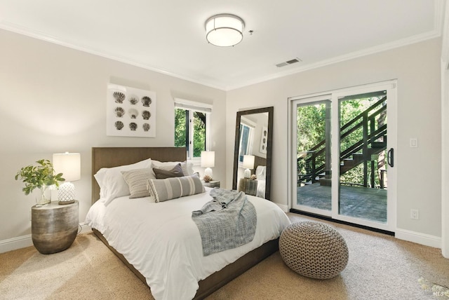 119 Marguerite Ave, Mill Valley, CA 94941 - bedroom featuring access to exterior, ornamental molding, carpet flooring, and baseboards