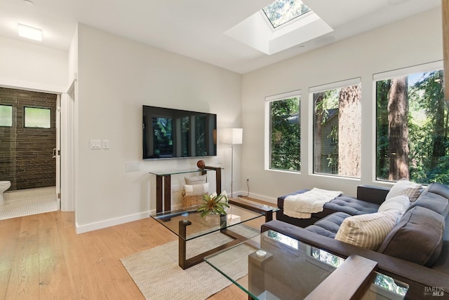 119 Marguerite Ave, Mill Valley, CA 94941 - living area featuring wood finished floors, a skylight, and baseboards