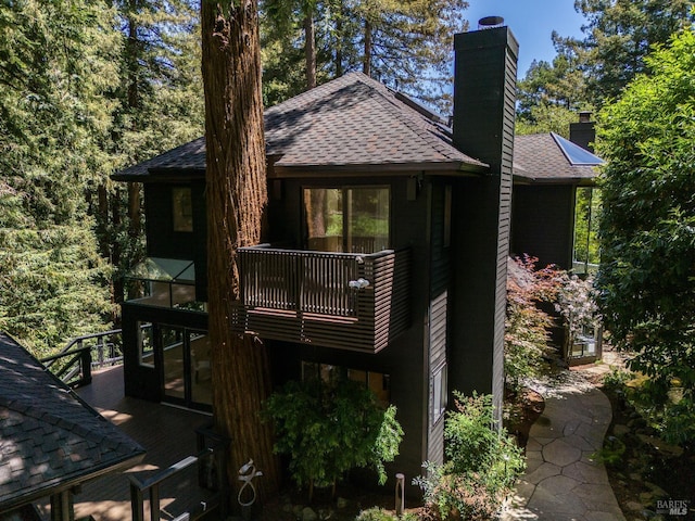 119 Marguerite Ave, Mill Valley, CA 94941 - rear view of property featuring a chimney, roof with shingles, and a deck