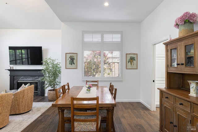 3336 Brittany Cir, Napa, CA 94558 - dining area with dark wood-style floors, a high end fireplace, baseboards, and recessed lighting