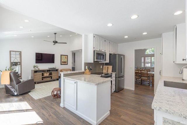 3336 Brittany Cir, Napa, CA 94558 - kitchen featuring appliances with stainless steel finishes, a sink, dark wood finished floors, recessed lighting, and backsplash