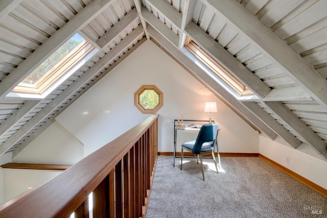 11 Inverness Way S, Inverness, CA 94937 - additional living space with a skylight, wood ceiling, carpet flooring, and baseboards